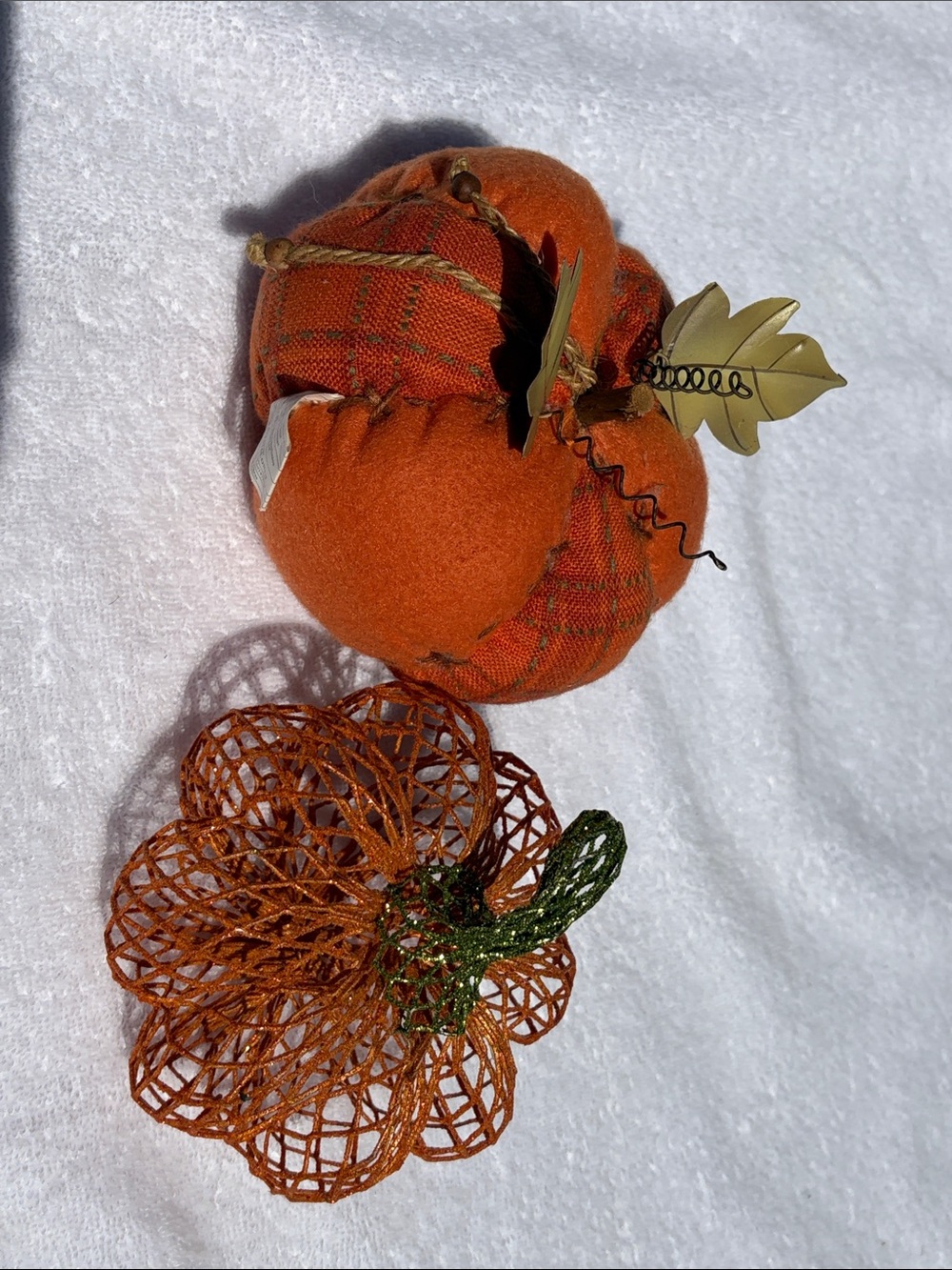 Autumn Orange Fabric & Wire Pumpkin Decor